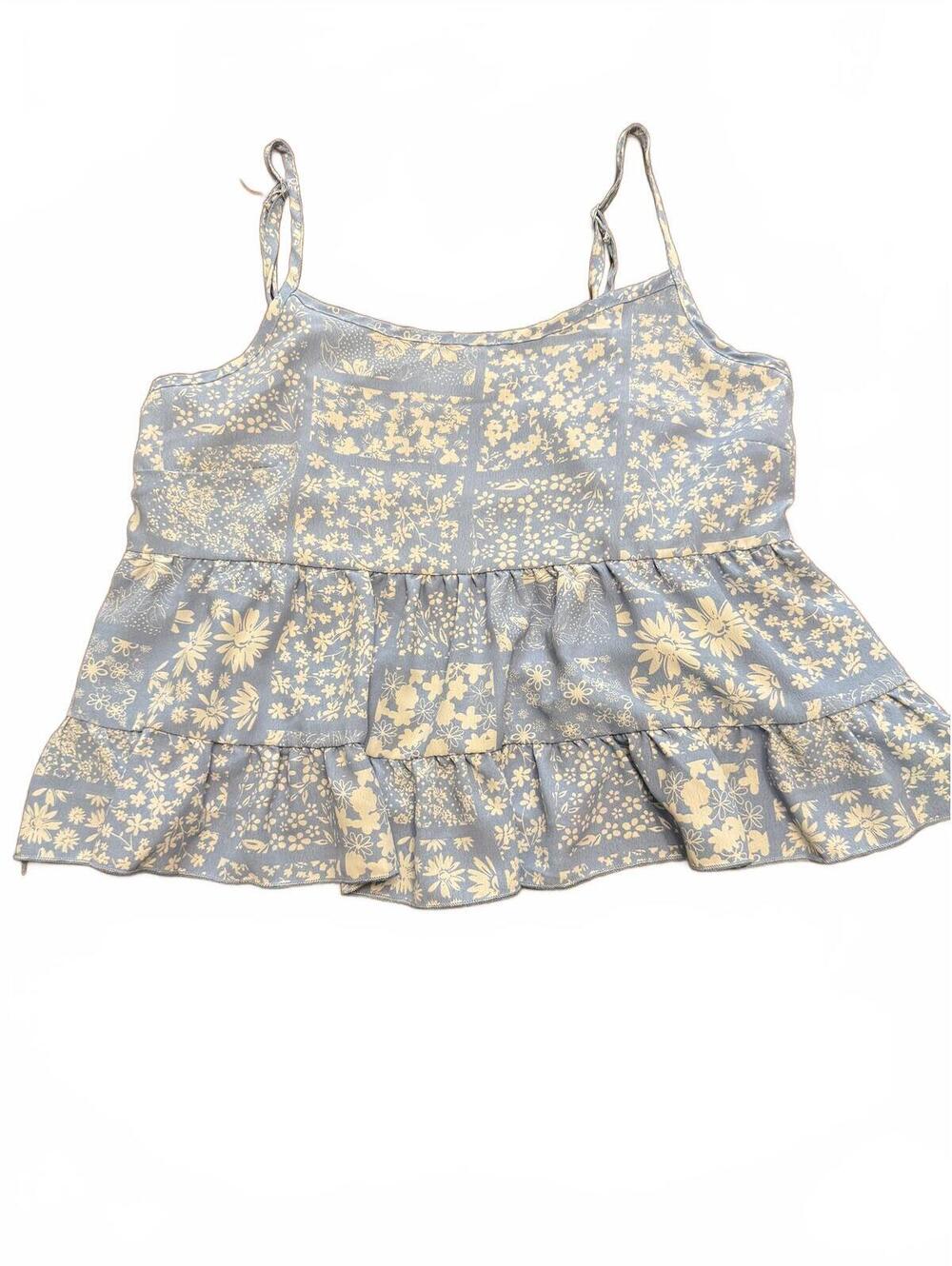 Blue and Cream Floral Ruffle Camisole Top